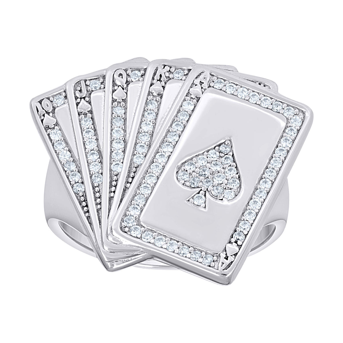 925 Sterling Silver Mens Cubic-Zirconia Poker Cards Gambling Ring Size 8