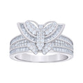 925 Sterling Silver Womens Baguette Round Cubic-Zirconia Butterfly Ring Size 8