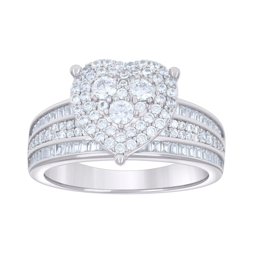 925 Sterling Silver Womens Baguette Round Cubic-Zirconia Heart Ring Size 8