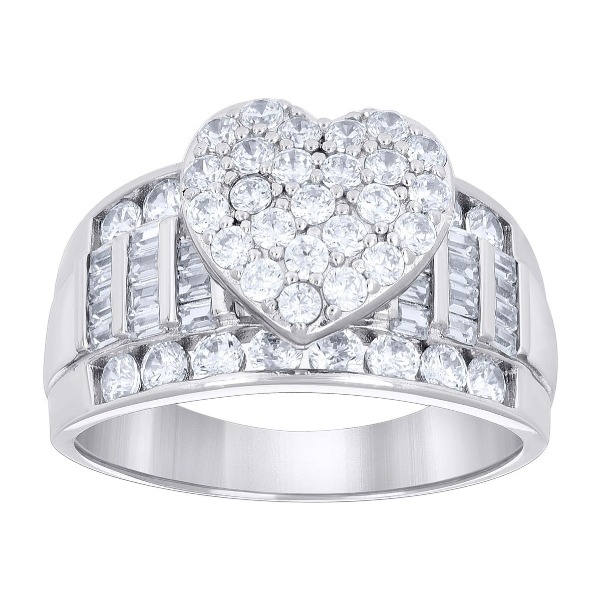 925 Sterling Silver Womens Baguette Round Cubic-Zirconia Love Heart Ring Size 10