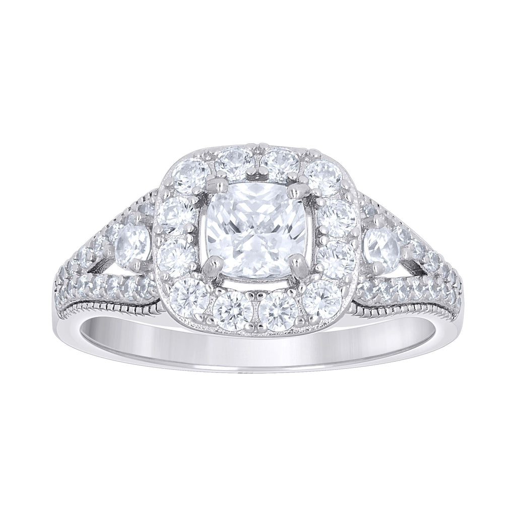 925 Sterling Silver Womens Cushion-Cut Round Cubic-Zirconia Duo Bridal Ring Set Size 9