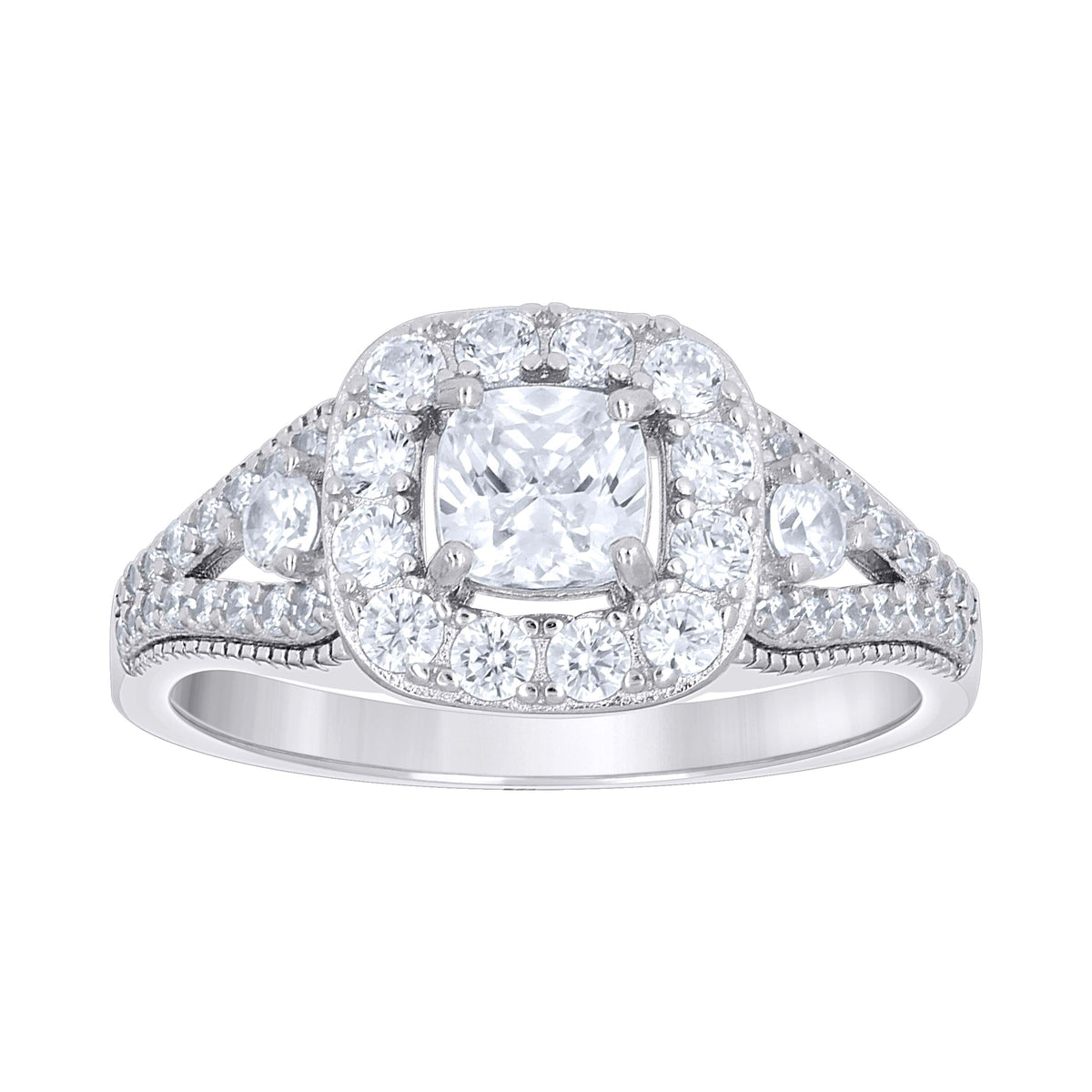 925 Sterling Silver Womens Cushion-Cut Round Cubic-Zirconia Duo Bridal Ring Set Size 9