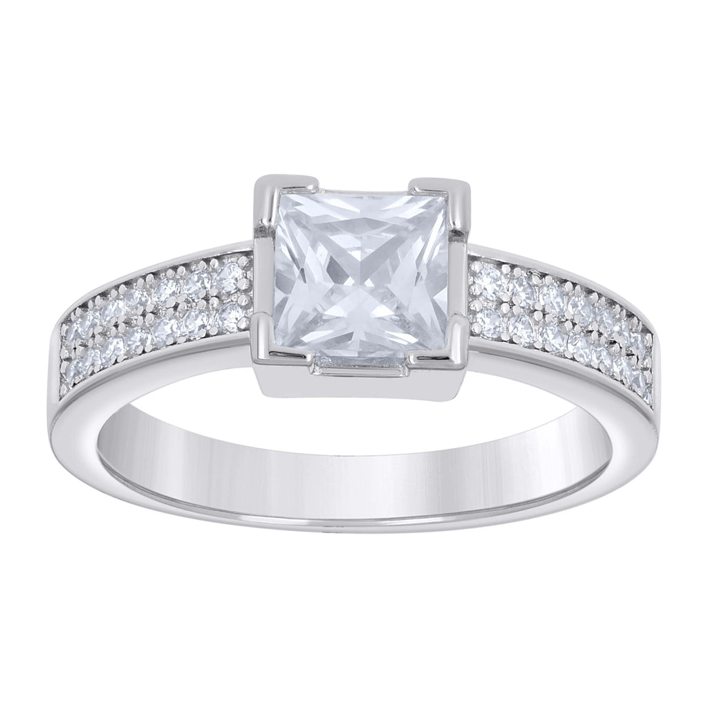 925 Sterling Silver Womens Princess-Cut Round Cubic-Zirconia Square Head Engagement Ring Size 6