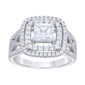 925 Sterling Silver Womens Princess-Cut Round Cubic-Zirconia Square Head Engagement Ring