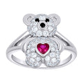 925 Sterling Silver Womens Black/Pink White Heart Round Cubic-Zirconia Teddy Bear Love Heart Ring Size 10