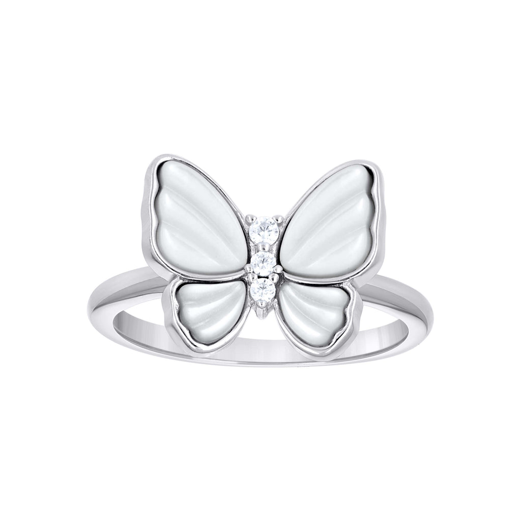 925 Sterling Silver Womens Cubic-Zirconia Butterfly Fashion Ring