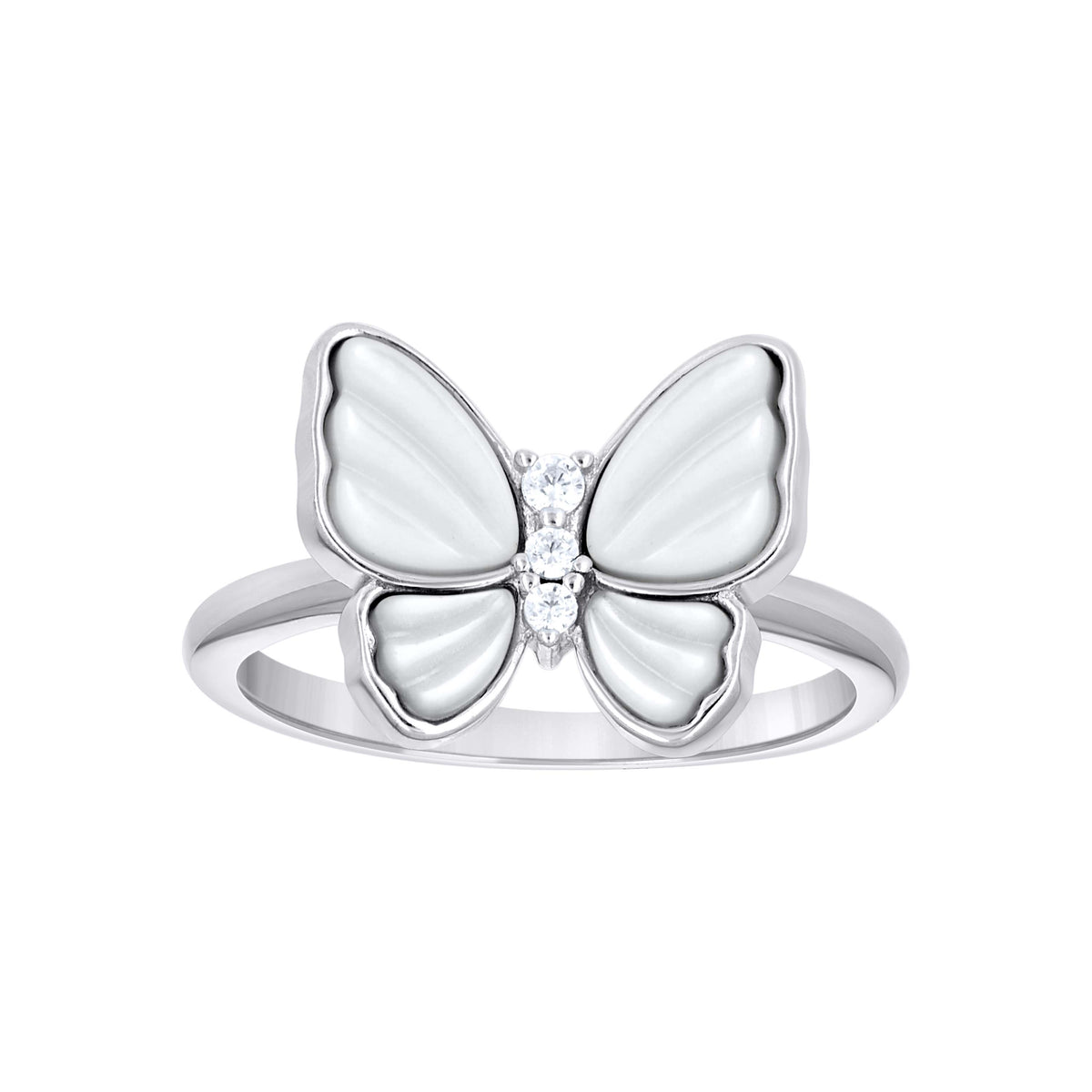 925 Sterling Silver Womens Cubic-Zirconia Butterfly Fashion Ring