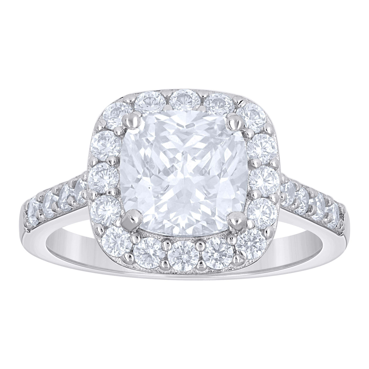 925 Sterling Silver Womens Cushion-Cut Round Cubic-Zirconia Halo Engagement Ring Size 5