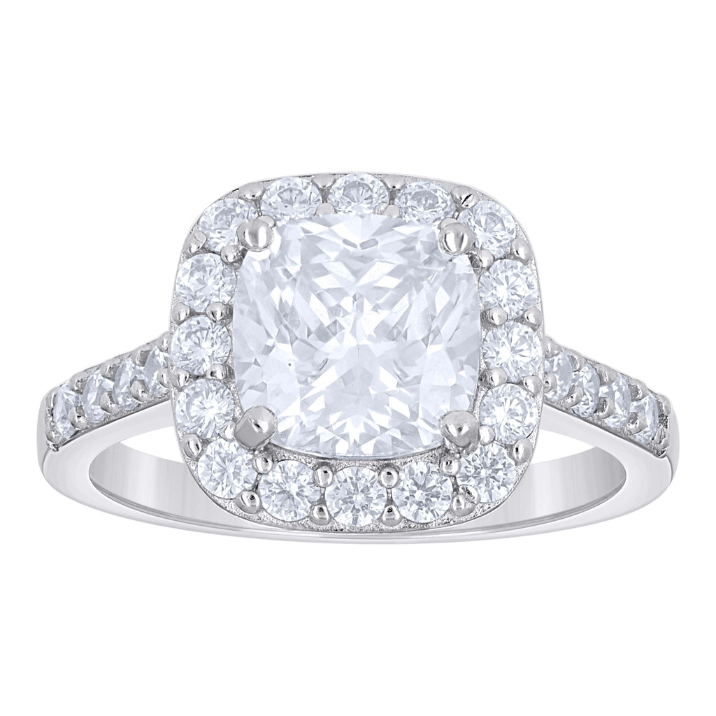 925 Sterling Silver Womens Cushion-Cut Round Cubic-Zirconia Halo Engagement Ring Size 7