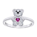 925 Sterling Silver Womens Black/Pink White Heart Round Cubic-Zirconia Teddy Bear Love Heart Ring Size 7