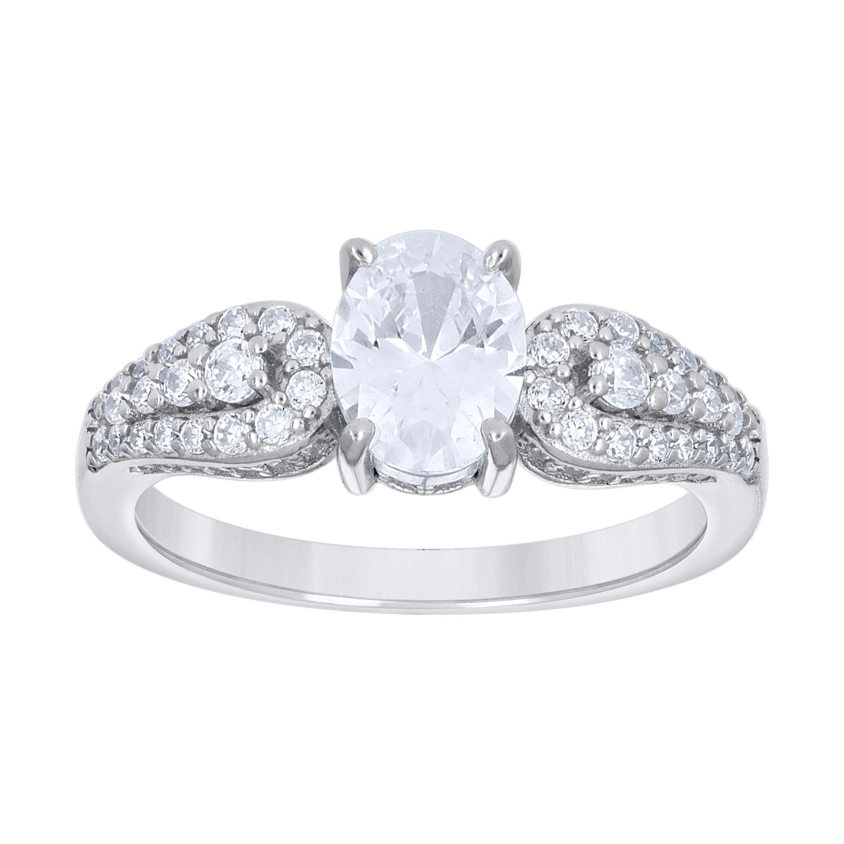 925 Sterling Silver Womens Oval Round Cubic-Zirconia Fashion Engagement Ring Size 10
