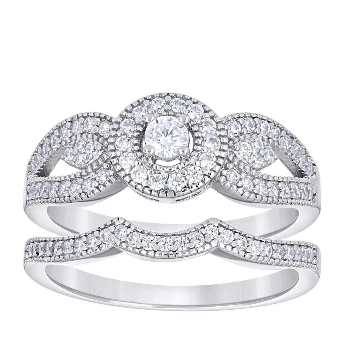 925 Sterling Silver Womens Cubic-Zirconia Duo Bridal Ring Set Size 6