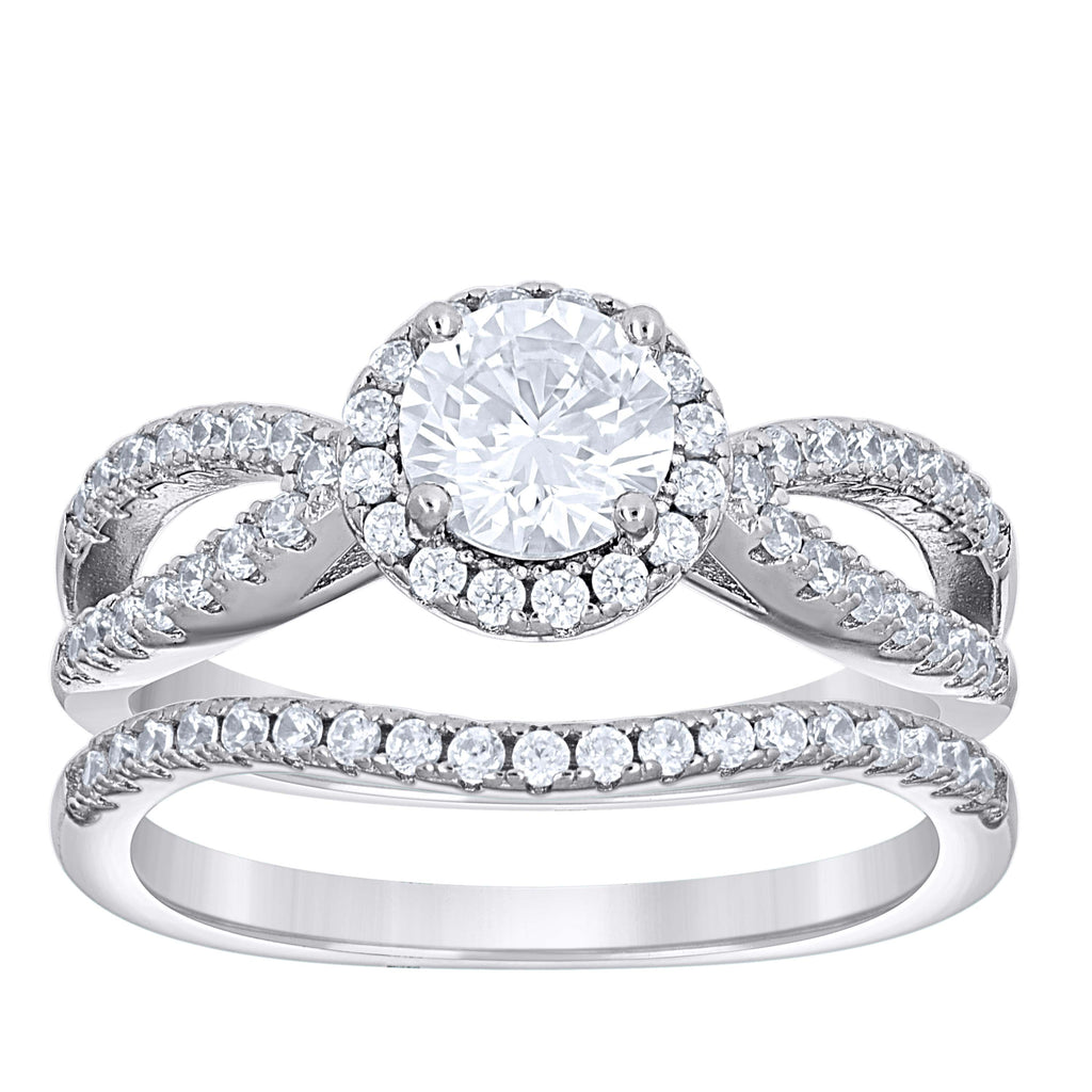 925 Sterling Silver Womens Cubic-Zirconia Duo Bridal Ring Set Size 9