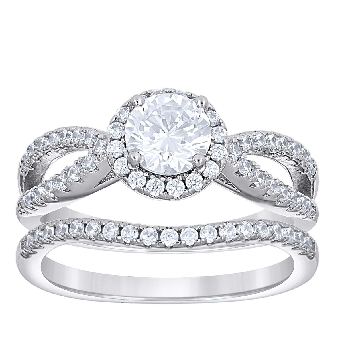 925 Sterling Silver Womens Cubic-Zirconia Duo Bridal Ring Set Size 6