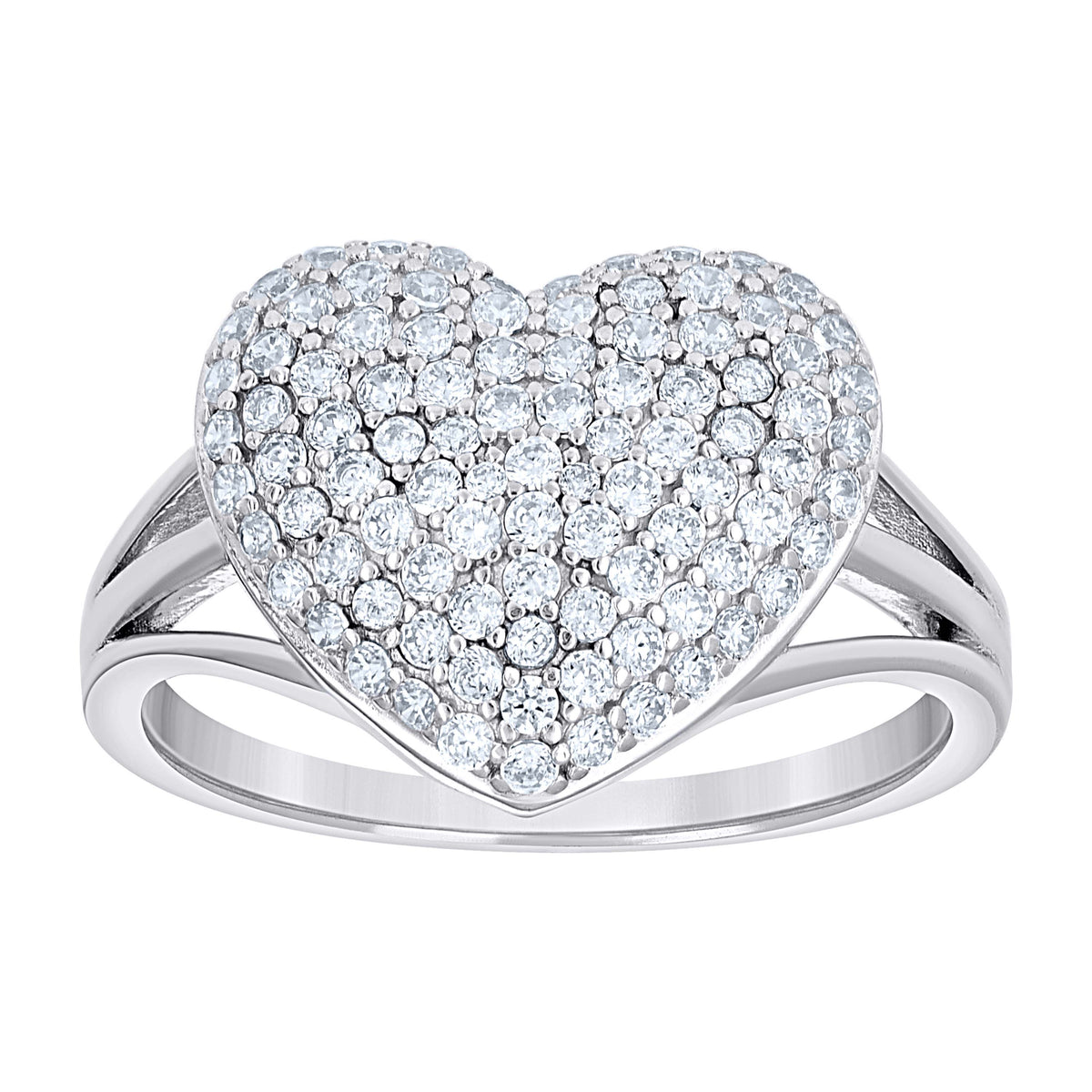 925 Sterling Silver Womens Cubic-Zirconia Love Heart Ring Size 7