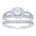 925 Sterling Silver Womens Cubic-Zirconia Square Head Duo Ring Set Size 6