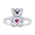 925 Sterling Silver Womens Black/Pink White Heart Round Cubic-Zirconia Teddy Bear Love Heart Ring Size 7
