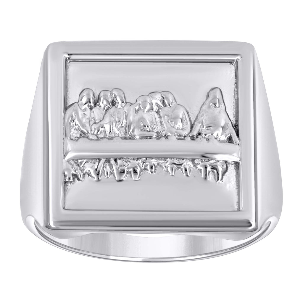 925 Sterling Silver Unisex Square Head Last Supper Religious Ring