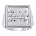 925 Sterling Silver Unisex Square Head Last Supper Religious Ring
