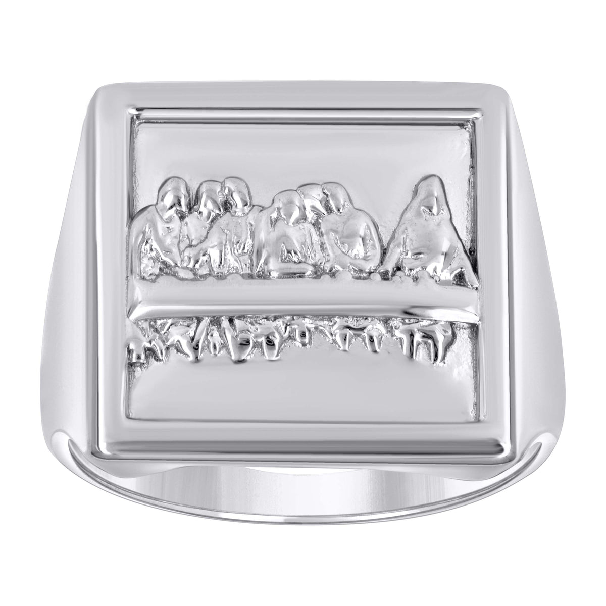 925 Sterling Silver Unisex Square Head Last Supper Religious Ring