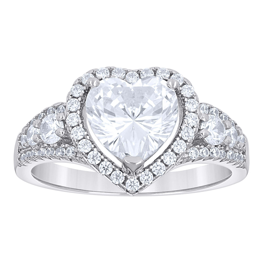 925 Sterling Silver Womens Heart Round Cubic-Zirconia Heart Engagement Ring Size 9