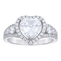 925 Sterling Silver Womens Heart Round Cubic-Zirconia Heart Engagement Ring Size 5