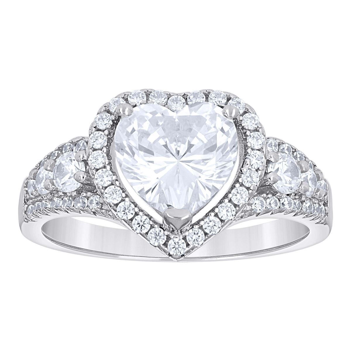 925 Sterling Silver Womens Heart Round Cubic-Zirconia Heart Engagement Ring Size 5