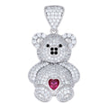 925 Sterling Silver Womens Black/Pink White Heart Round Cubic-Zirconia Teddy Bear Love Heart Charm Pendant