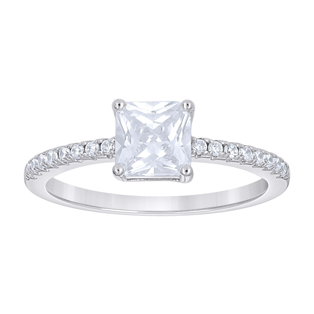 925 Sterling Silver Womens Princess-Cut Round Cubic-Zirconia Engagement Ring Size 5