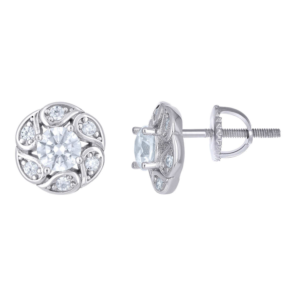 925 Sterling Silver Womens Cubic-Zirconia Flower Fashion Stud Earrings