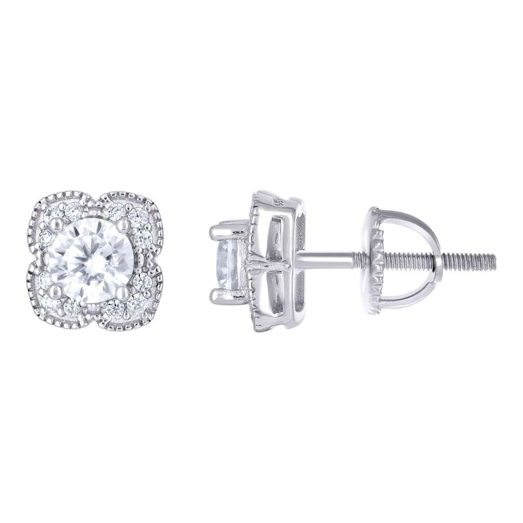 925 Sterling Silver Womens Cubic-Zirconia Flower Fashion Stud Earrings