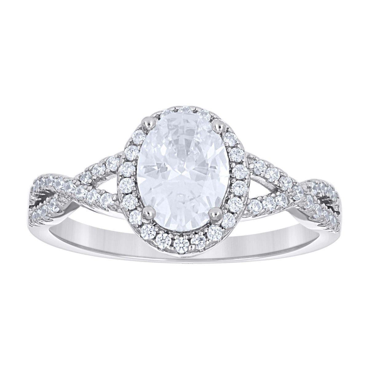 925 Sterling Silver Womens Oval Round Cubic-Zirconia Halo Duo Ring Set Size 10