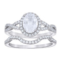 925 Sterling Silver Womens Oval Round Cubic-Zirconia Halo Duo Ring Set Size 10