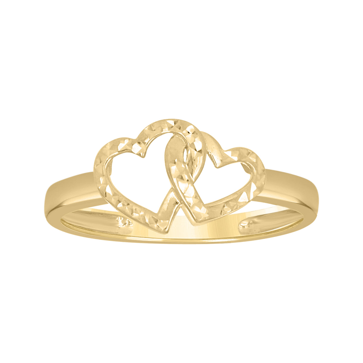 10K Yellow Gold Womens Interlock Hearts Ring