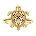 10K Yellow Gold Womens Enameled Clover Turtle Ocean Life Ring