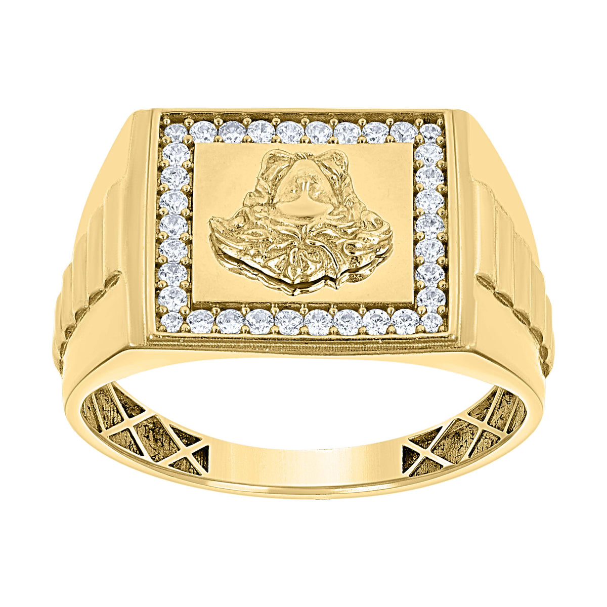 10K Yellow Gold Mens Cubic-Zirconia Square Head Medusa Egyptian Ring
