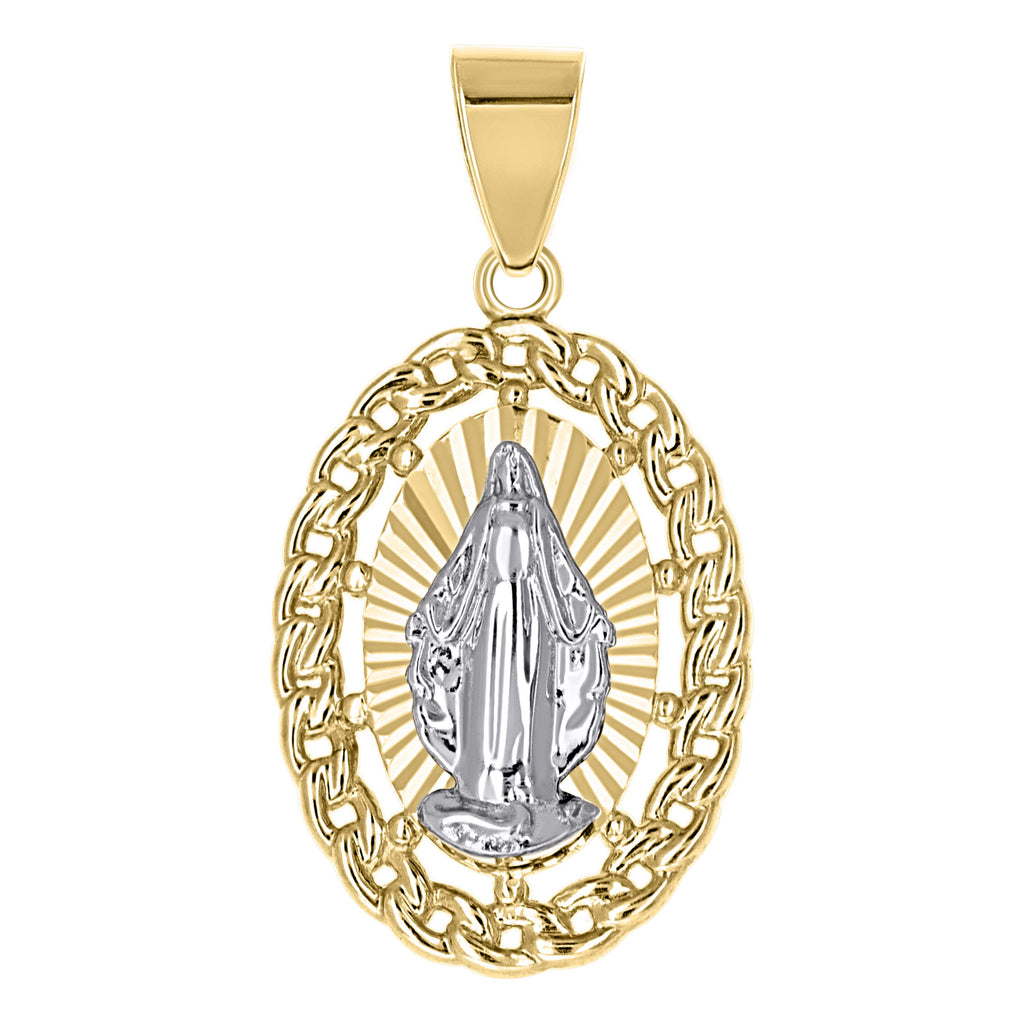 10K Two-Tone Gold Unisex Cuban Border Guadalupe Religious Pendant