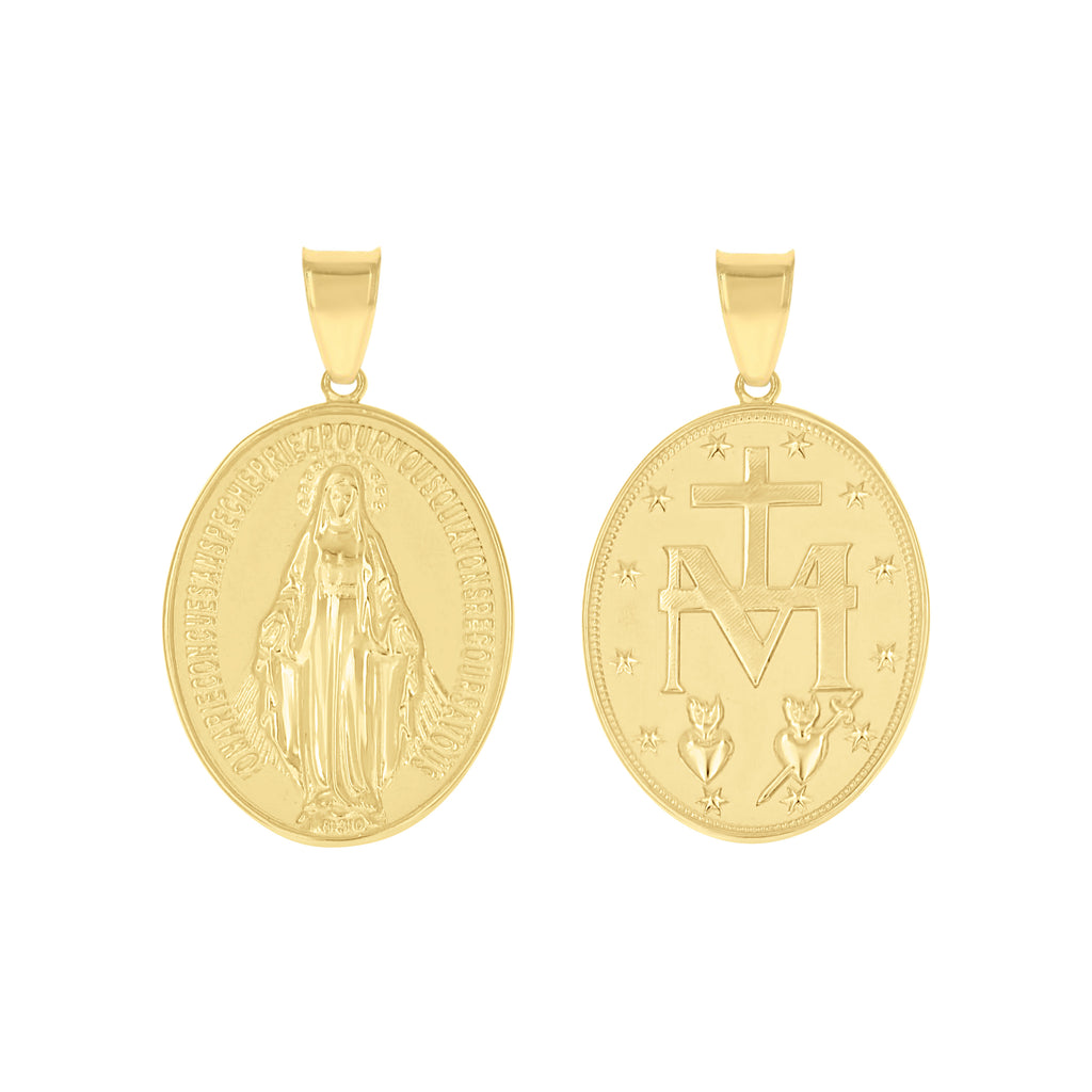10K Yellow Gold Unisex Miraculous Medal Religious Pendant