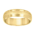 10K Yellow Gold Mens Grooved Edge Brushed Comfort Fit Wedding Band Ring 6mm Size 13