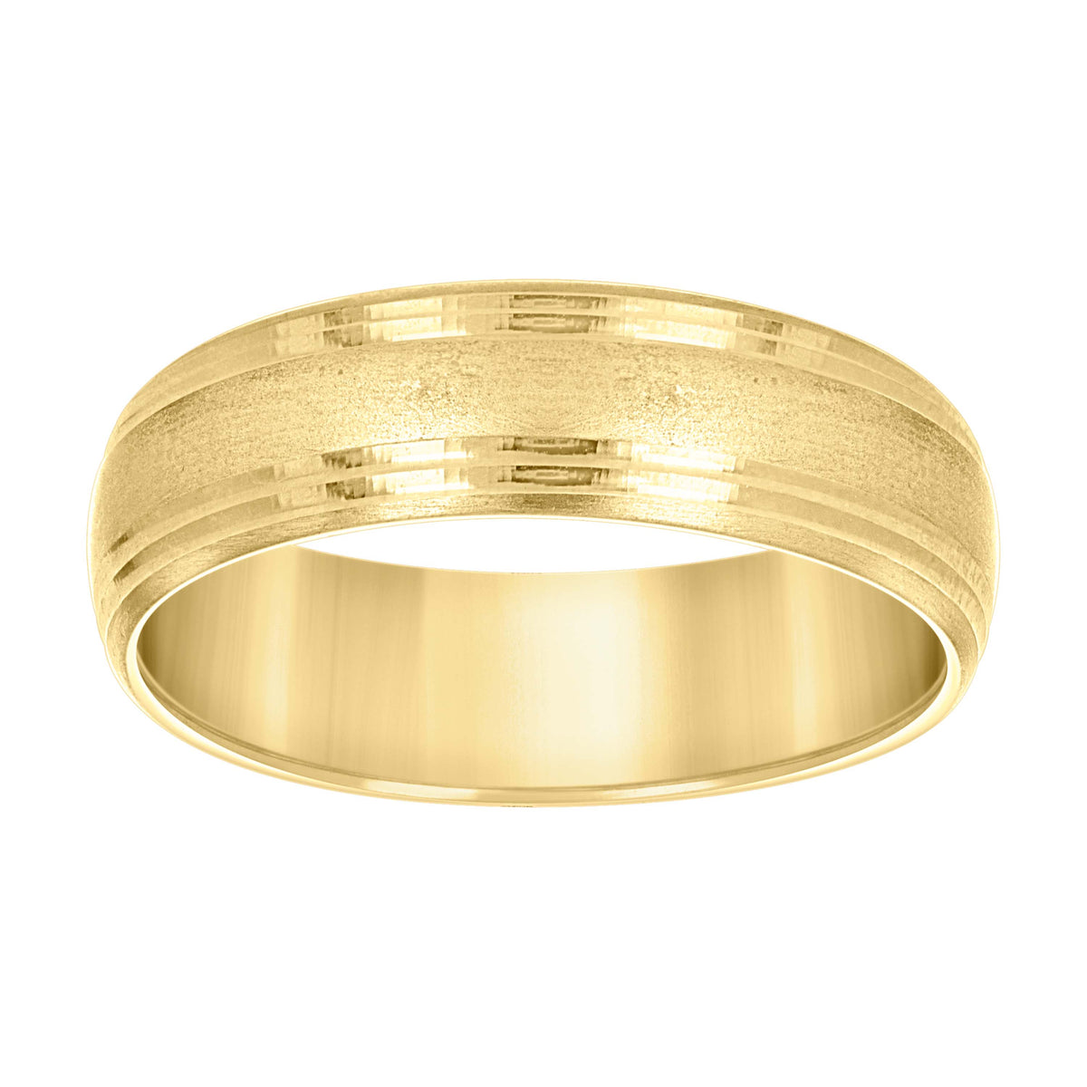 10K Yellow Gold Mens Grooved Edge Brushed Comfort Fit Wedding Band Ring 6mm Size 13