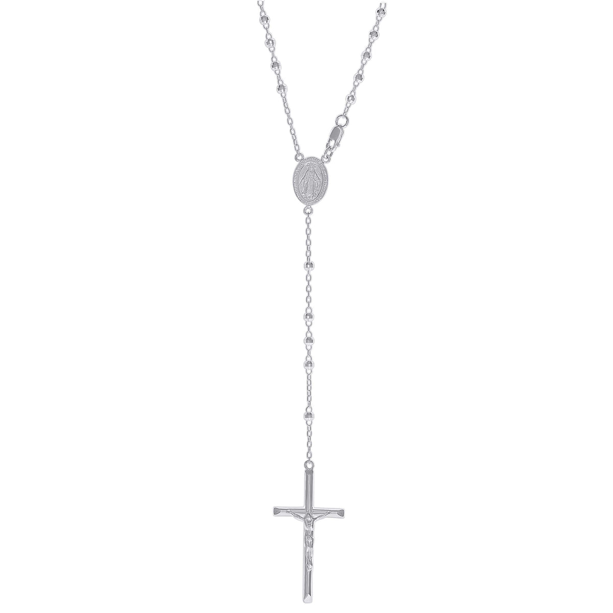 925 Sterling Silver Unisex Guadalupe Crucifix Cross Religious Rosary Necklace 3Mm 20 Inches