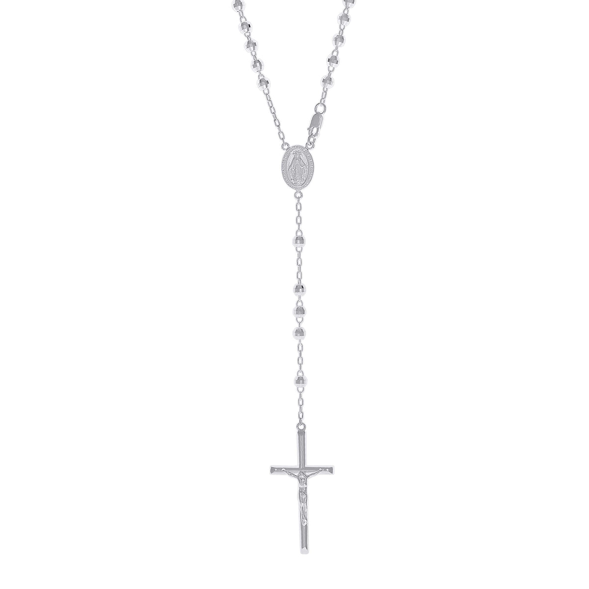 925 Sterling Silver Unisex Guadalupe Crucifix Cross Religious Rosary Necklace 4Mm 24 Inches
