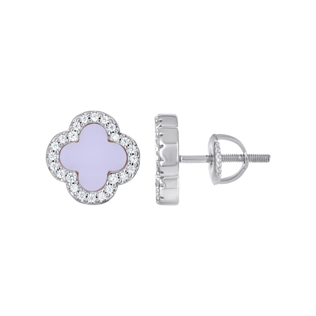 925 Sterling Silver Womens Cubic-Zirconia Purple Enameled Clover Good Luck Stud Earrings 10mm