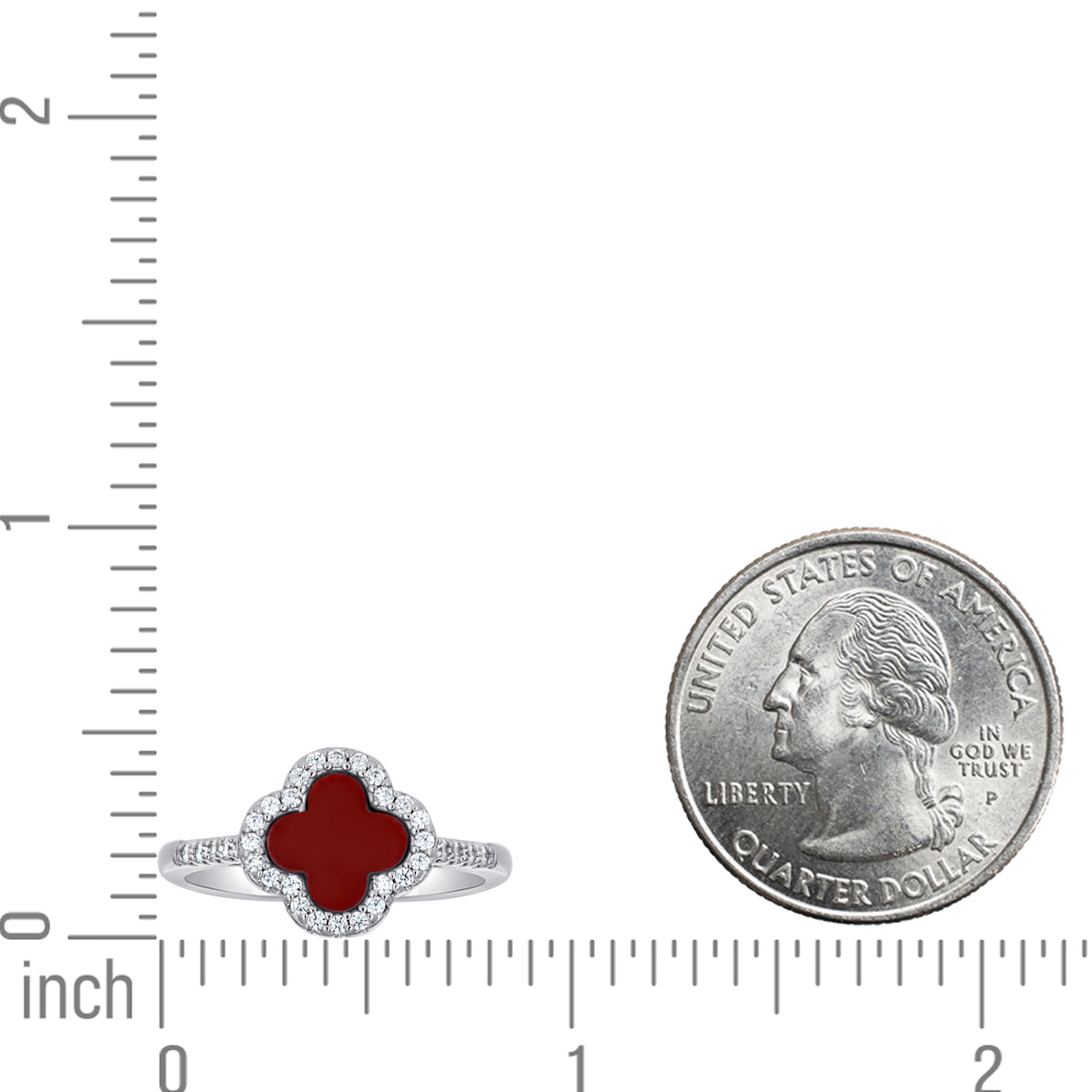 925 Sterling Silver Womens Cubic-Zirconia Red Enameled Clover Good Luck Ring Size 10