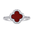 925 Sterling Silver Womens Cubic-Zirconia Red Enameled Clover Good Luck Ring Size 8