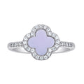 925 Sterling Silver Womens Cubic-Zirconia Blue Enameled Clover Good Luck Ring Size 9