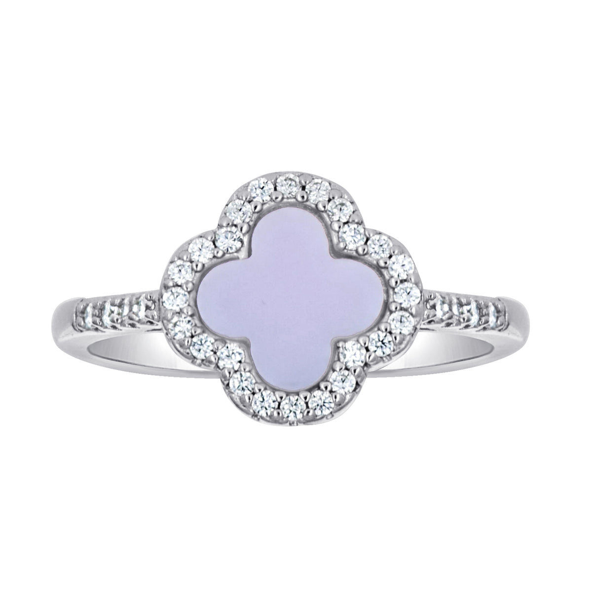 925 Sterling Silver Womens Cubic-Zirconia Blue Enameled Clover Good Luck Ring Size 5