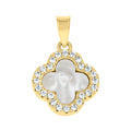 925 Sterling Silver Yellow-Tone Womens Cubic-Zirconia White Enameled Clover Good Luck Pendant