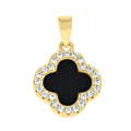 925 Sterling Silver Yellow-Tone Womens Cubic-Zirconia Black Enameled Clover Good Luck Pendant