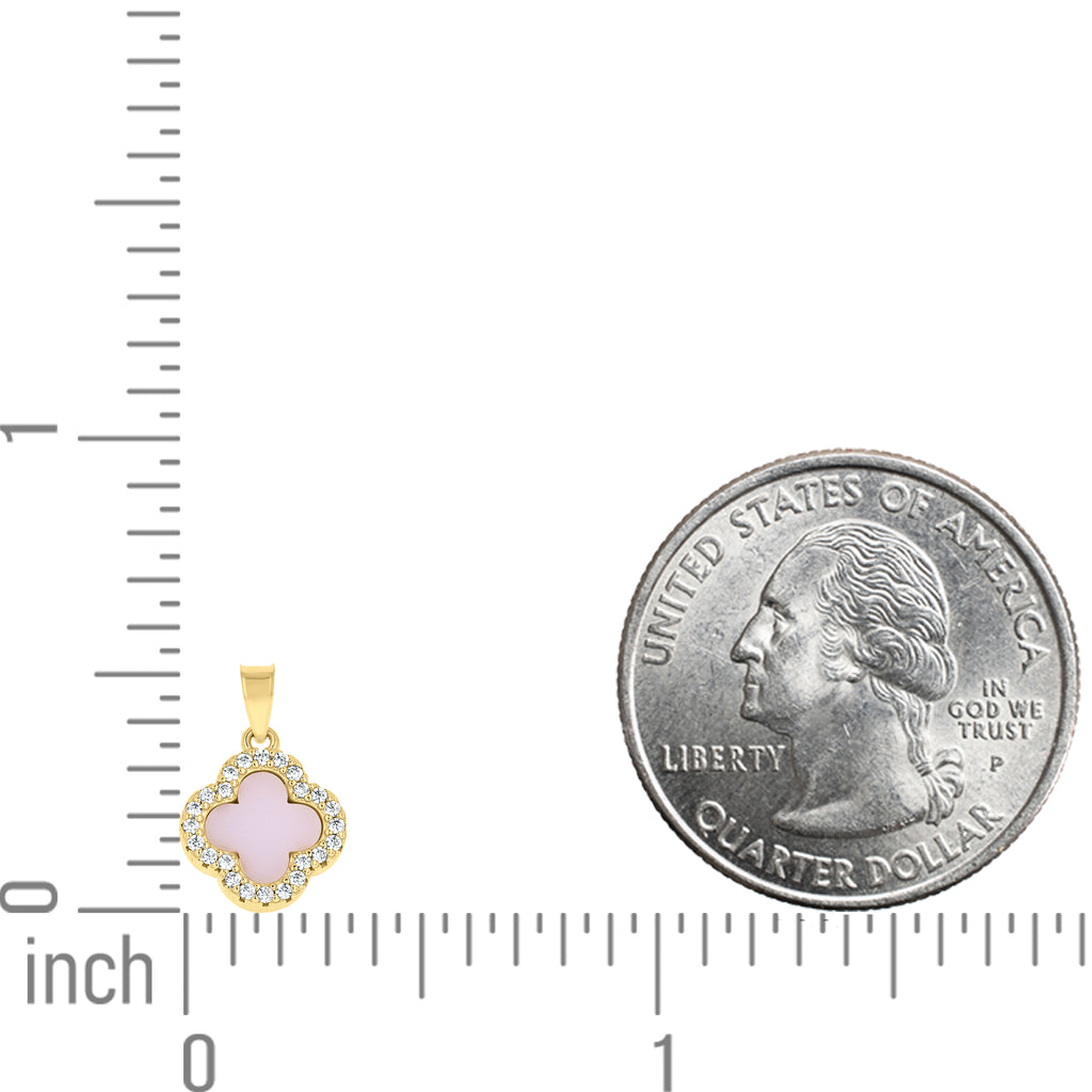 925 Sterling Silver Yellow-Tone Womens Cubic-Zirconia Pink Enameled Clover Good Luck Pendant